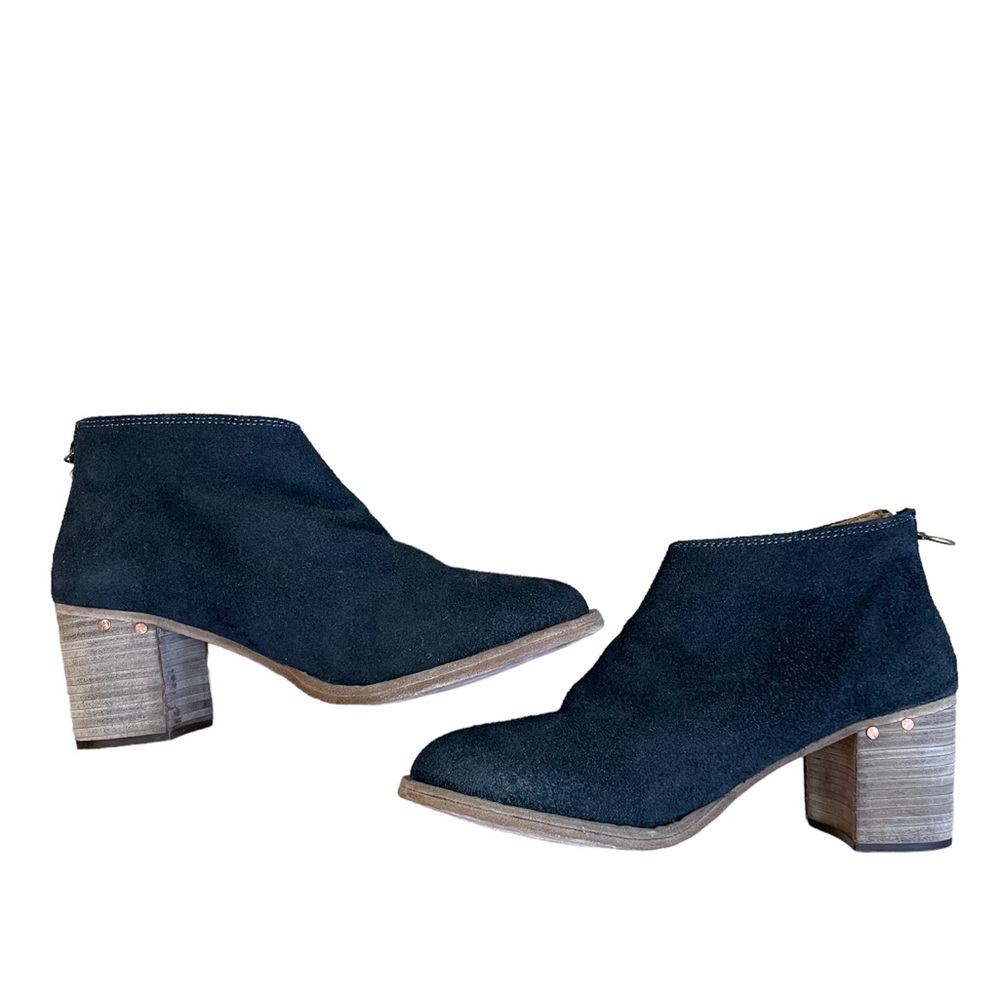 beek Black Suede Ankle Booties with Wood Block Heel